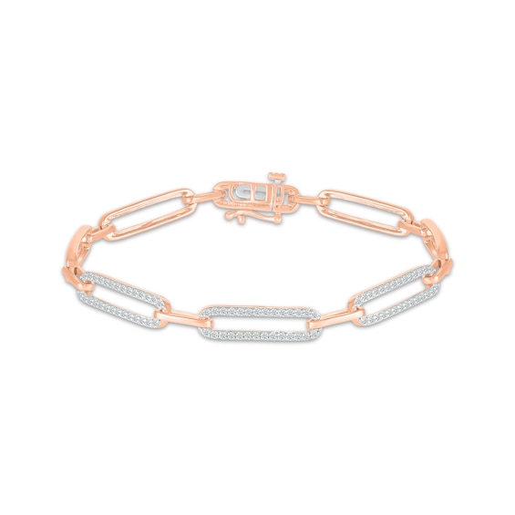 Diamond Paperclip Link Bracelet 1/2 ct tw 10K Rose Gold 7.25”