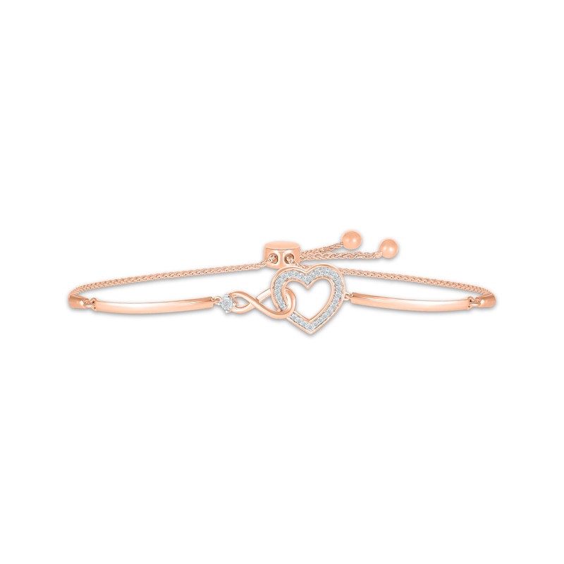 Main Image 1 of Diamond Heart & Infinity Bolo Bracelet 1/6 ct tw 10K Rose Gold 9.5&quot;