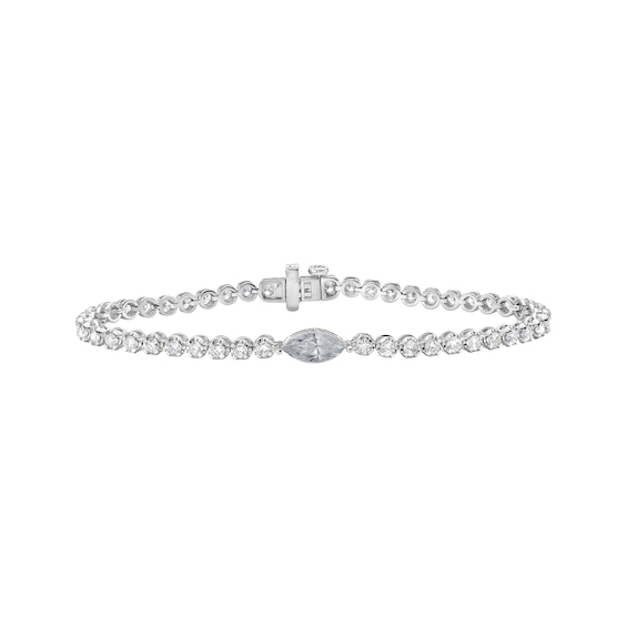 Marquise & Round-Cut Diamond Tennis Bracelet 3-1/5 ct tw 14K White Gold 7"