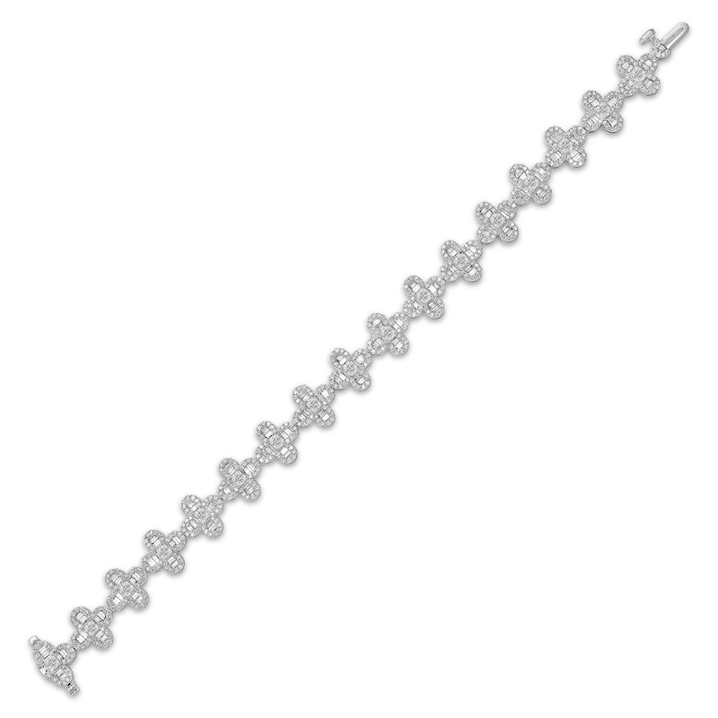 Asscher-Cut Diamond Clover Link Tennis Bracelet 6-3/4 ct tw 14K White Gold 7"