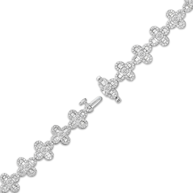 Asscher-Cut Diamond Clover Link Tennis Bracelet 6-3/4 ct tw 14K White Gold 7"