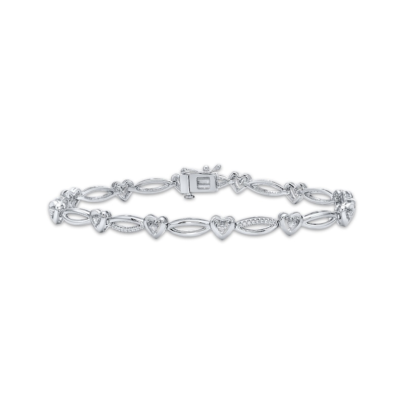 Main Image 1 of Diamond Heart & Open Link Bracelet 1/4 ct tw Sterling Silver 7&quot;