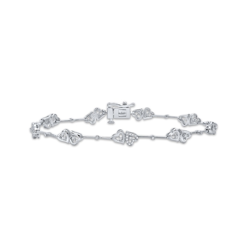 Main Image 1 of Diamond Opposite Hearts Bracelet 1/4 ct tw Sterling Silver 7&quot;