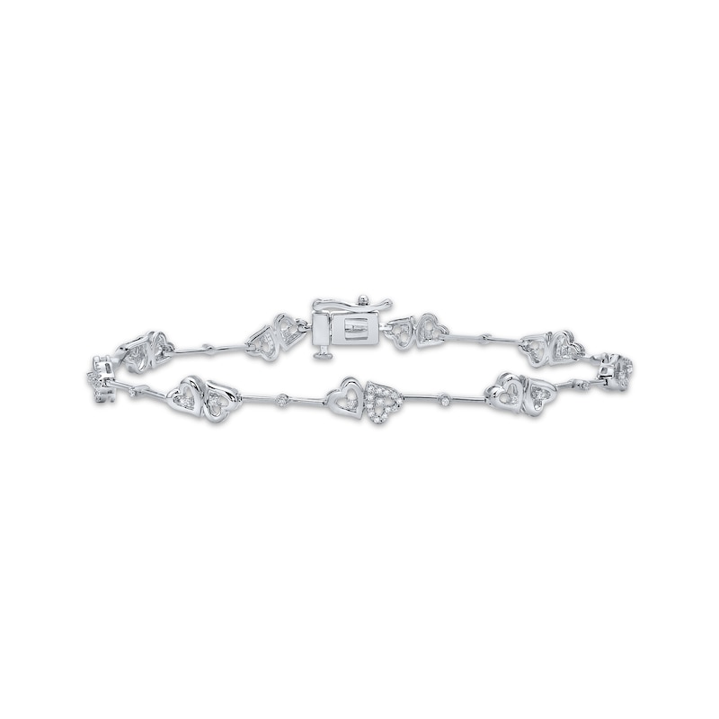 Diamond Opposite Hearts Bracelet 1/4 ct tw Sterling Silver 7"