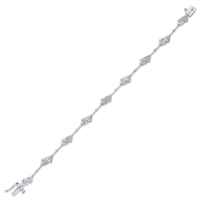 Main Image 2 of Diamond Opposite Hearts Bracelet 1/4 ct tw Sterling Silver 7&quot;