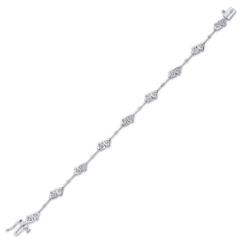 Diamond Opposite Hearts Bracelet 1/4 ct tw Sterling Silver 7"