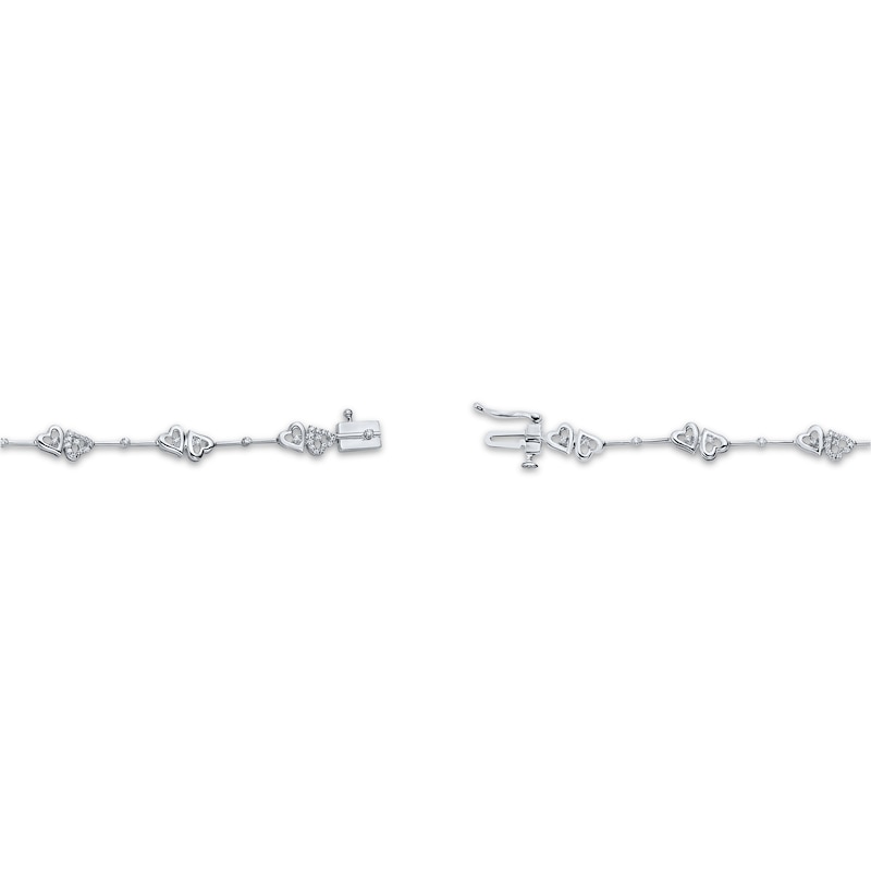 Main Image 3 of Diamond Opposite Hearts Bracelet 1/4 ct tw Sterling Silver 7&quot;