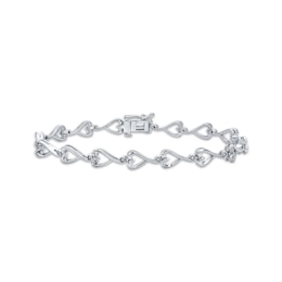 Diamond Sideways Swirling Heart Link Bracelet 1/10 ct tw Sterling Silver 7"