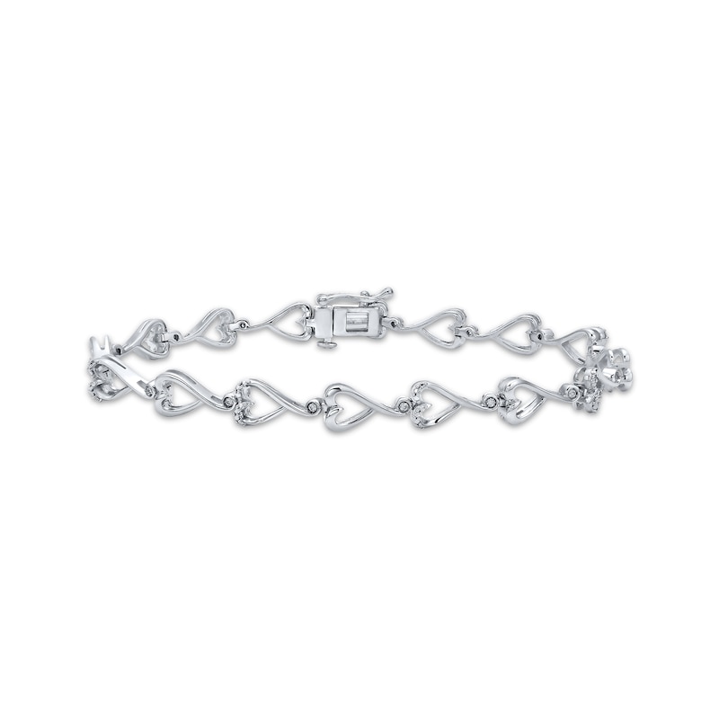 Main Image 1 of Diamond Sideways Swirling Heart Link Bracelet 1/10 ct tw Sterling Silver 7&quot;