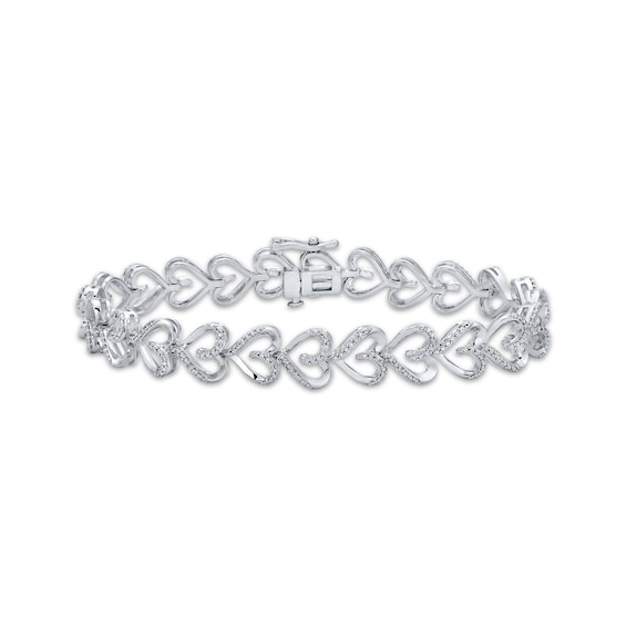 Diamond Sideways Heart Link Bracelet 1/10 ct tw Sterling Silver 7"
