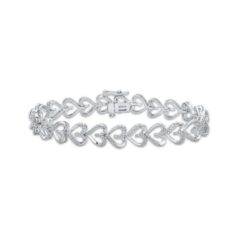 Main Image 1 of Diamond Sideways Heart Link Bracelet 1/10 ct tw Sterling Silver 7&quot;