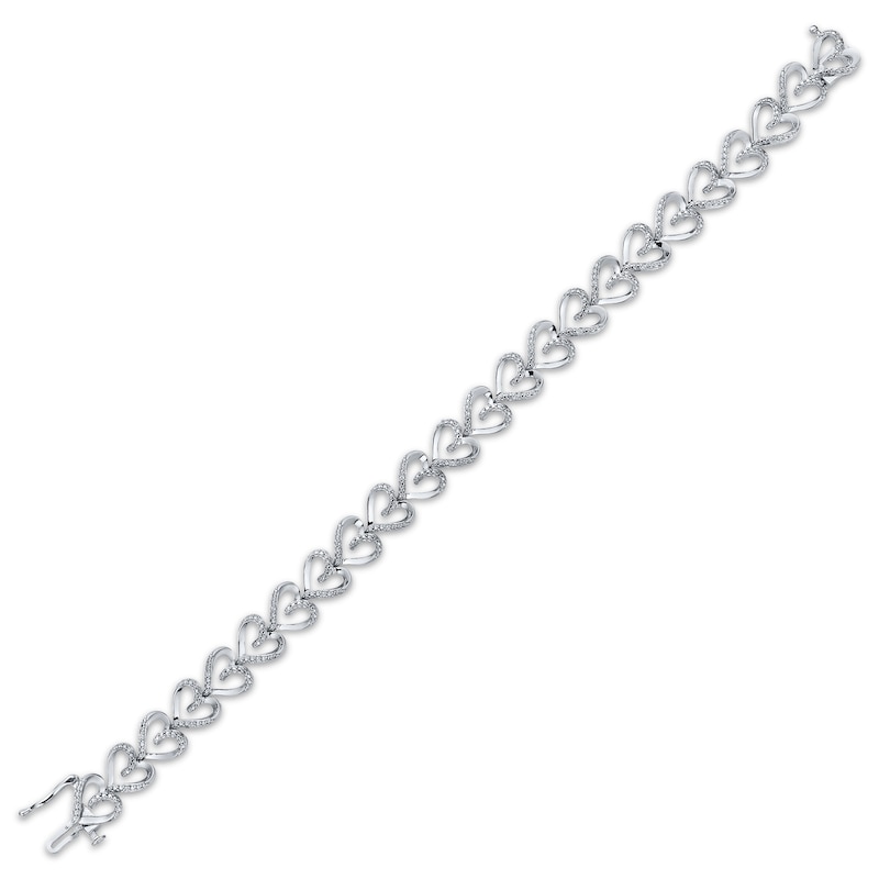 Diamond Sideways Heart Link Bracelet 1/10 ct tw Sterling Silver 7"
