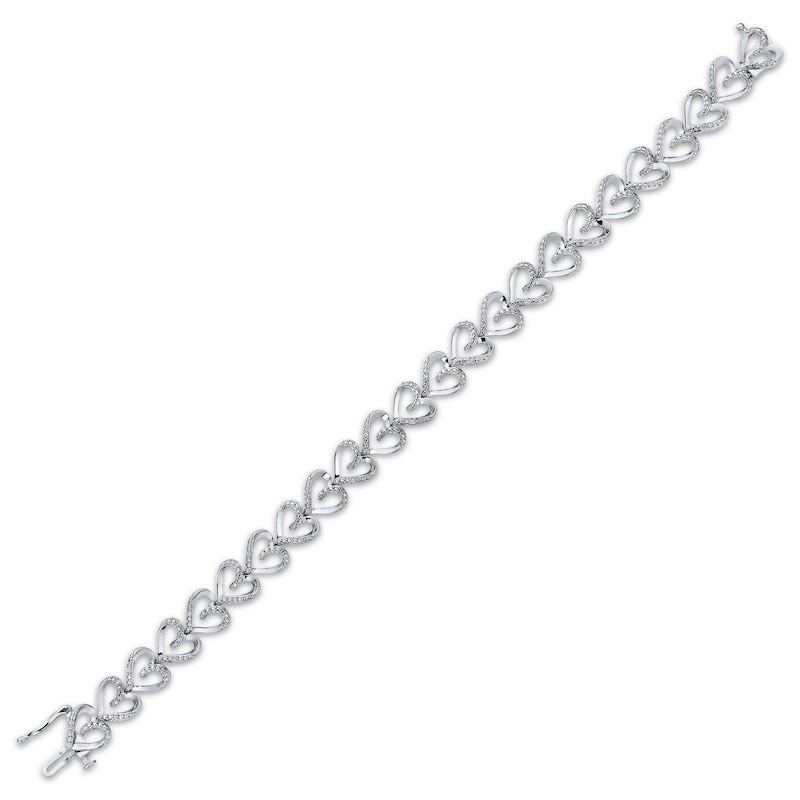 Main Image 2 of Diamond Sideways Heart Link Bracelet 1/10 ct tw Sterling Silver 7&quot;