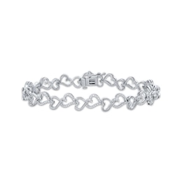 Diamond Staggered Heart Link Bracelet 1/4 ct tw Sterling Silver 7&quot;