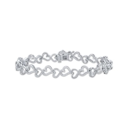 Diamond Staggered Heart Link Bracelet 1/4 ct tw Sterling Silver 7"