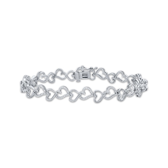 Diamond Staggered Heart Link Bracelet 1/4 ct tw Sterling Silver 7"