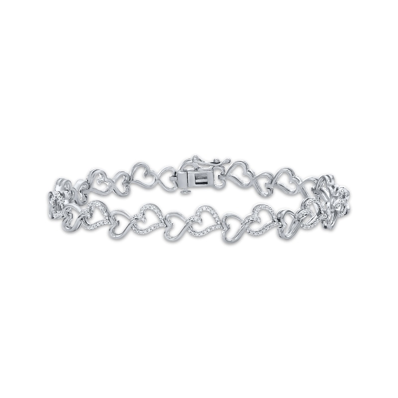 Main Image 1 of Diamond Staggered Heart Link Bracelet 1/4 ct tw Sterling Silver 7&quot;