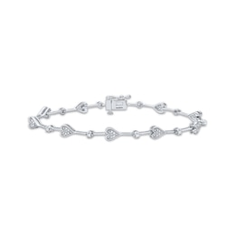 Diamond Heart Station Bracelet 1/4 ct tw Sterling Silver 7"