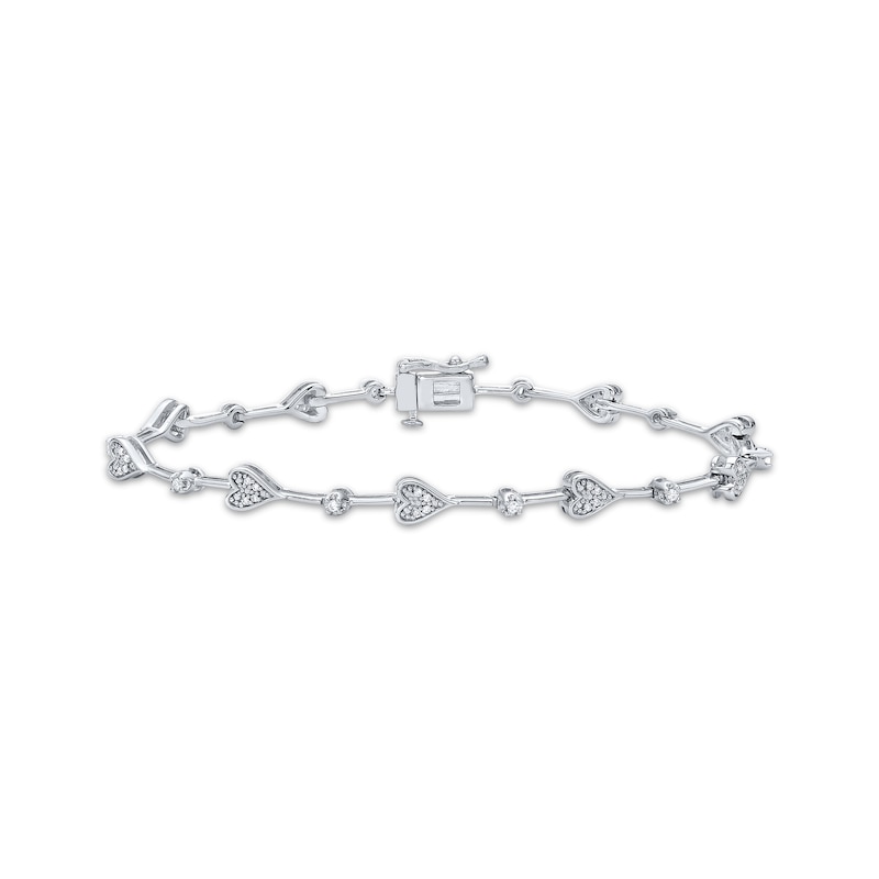 Main Image 1 of Diamond Heart Station Bracelet 1/4 ct tw Sterling Silver 7&quot;