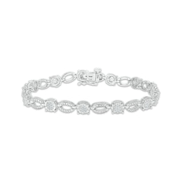 Multi-Diamond Round & Oval Link Bracelet 1/2 ct tw Sterling Silver 7.25"