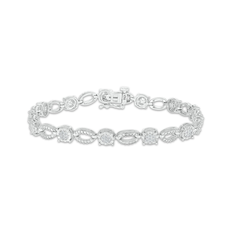 Main Image 1 of Multi-Diamond Round & Oval Link Bracelet 1/2 ct tw Sterling Silver 7.25"