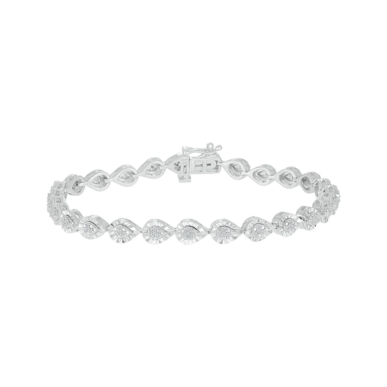 Multi-Diamond Teardrop Tennis Link Bracelet 1/3 ct tw Sterling Silver 7.25