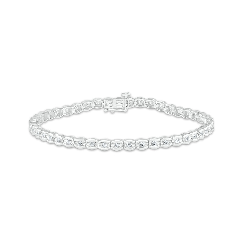 Main Image 1 of Diamond Scalloped Tennis Bracelet 1 ct tw 10K White Gold 7.25&quot;