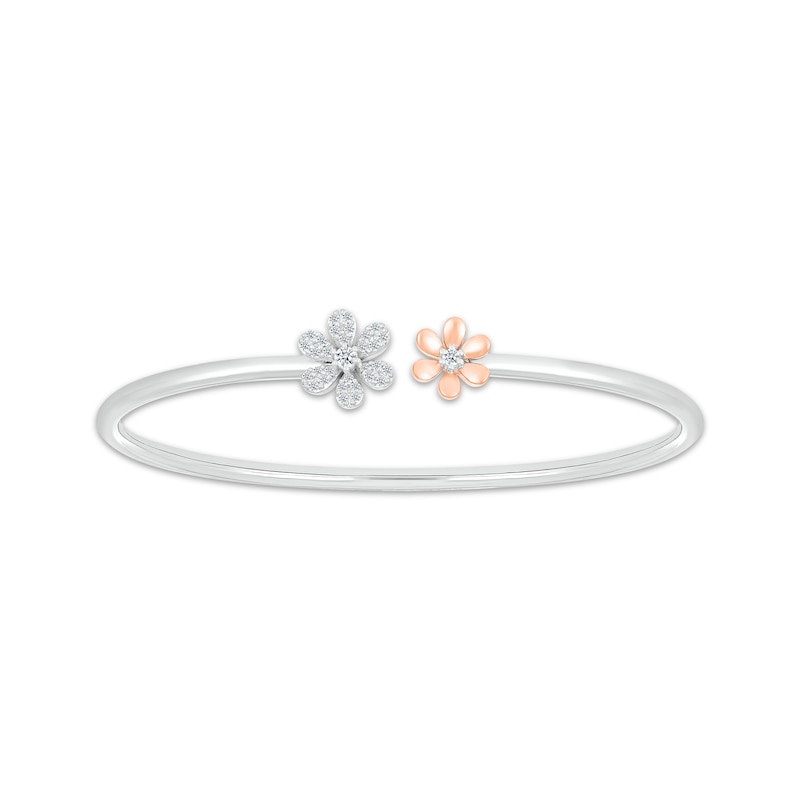 Main Image 1 of Diamond Flower Cuff Bracelet 1/4 ct tw Sterling Silver & 10K Rose Gold