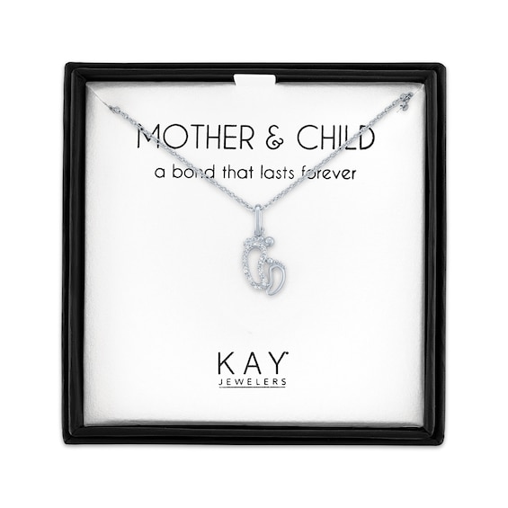 Diamond Accent Mom & Baby Feet Necklace Sterling Silver 18"