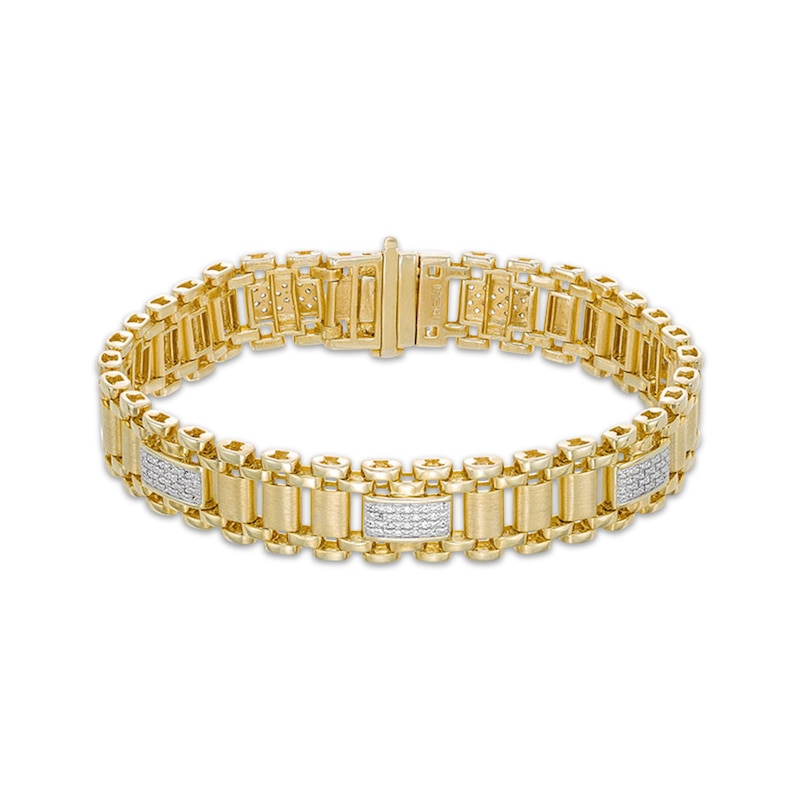 Main Image 1 of Men's Diamond Railroad Link Bracelet 1/2 ct tw 10K Yellow Gold 8.5&quot;