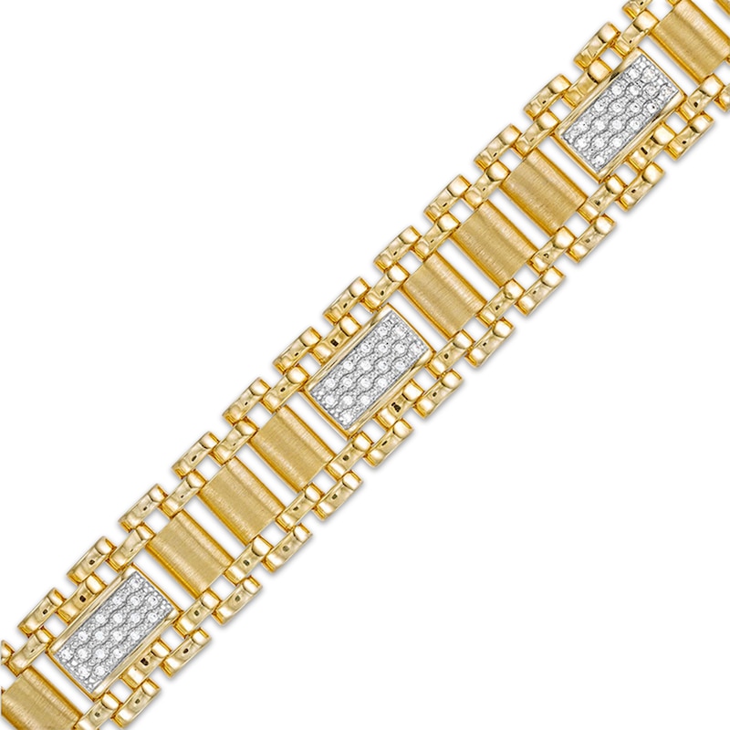 Main Image 2 of Men's Diamond Railroad Link Bracelet 1/2 ct tw 10K Yellow Gold 8.5&quot;