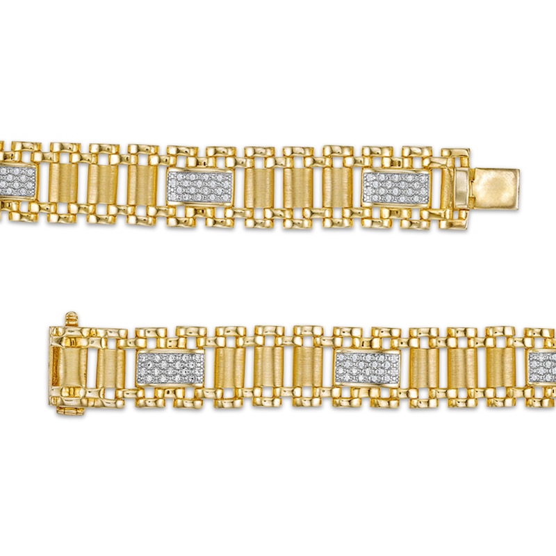 Main Image 3 of Men's Diamond Railroad Link Bracelet 1/2 ct tw 10K Yellow Gold 8.5&quot;