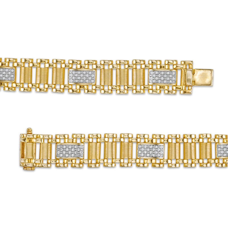 Men's Diamond Railroad Link Bracelet 1/2 ct tw 10K Yellow Gold 8.5"