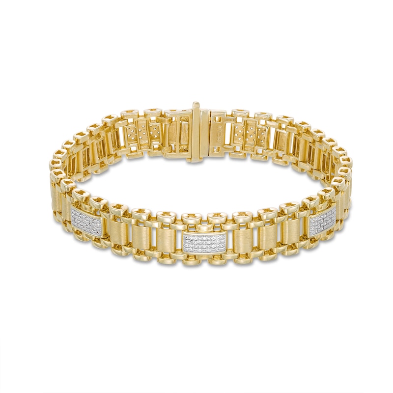 Main Image 4 of Men's Diamond Railroad Link Bracelet 1/2 ct tw 10K Yellow Gold 8.5&quot;