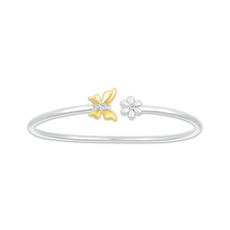 Main Image 1 of Diamond Butterfly & Flower Flex Bracelet 1/15 ct tw Sterling Silver & 10K Yellow Gold