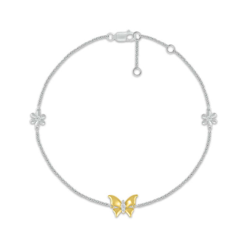 Diamond Butterfly Bracelet 1/15 ct tw Round-cut 10K Yellow Gold 7.5