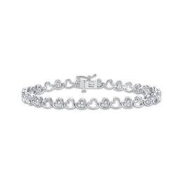 Diamond Stacked Tilted Hearts Link Bracelet 1/2 ct tw Sterling Silver 7"