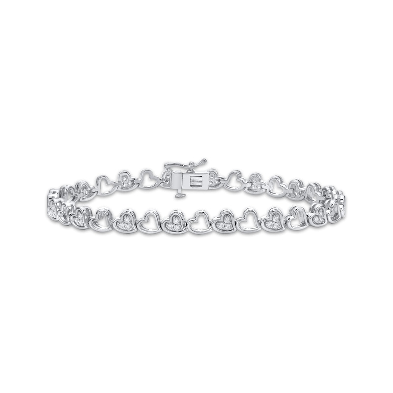 Main Image 1 of Diamond Stacked Tilted Hearts Link Bracelet 1/2 ct tw Sterling Silver 7&quot;