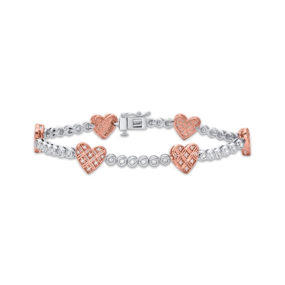 Diamond Crisscross Heart Station Tennis Bracelet 3/4 ct tw 10K Two-Tone Gold 7"