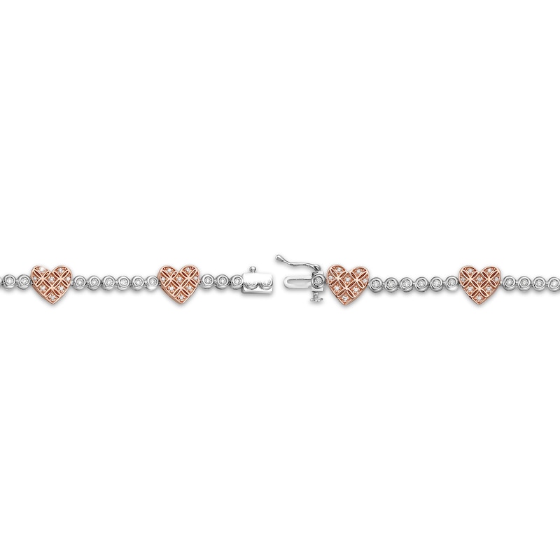 Main Image 2 of Diamond Crisscross Heart Station Tennis Bracelet 3/4 ct tw 10K Two-Tone Gold 7&quot;