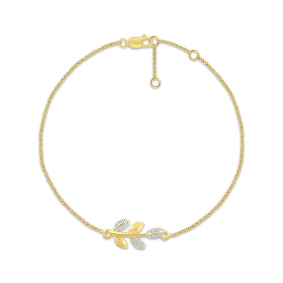 Diamond Leaf & Vine Bracelet 1/15 ct tw 10K Yellow Gold 7.5"