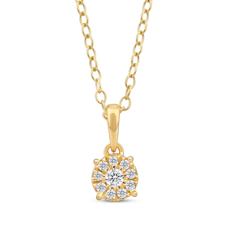Main Image 1 of Diamond Halo Necklace 1/10 ct tw 10K Yellow Gold 18&quot;