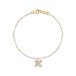 Baguette & Round-Cut Diamond Butterfly Drop Chain Bracelet 1/6 ct tw 10K Yellow Gold 7"