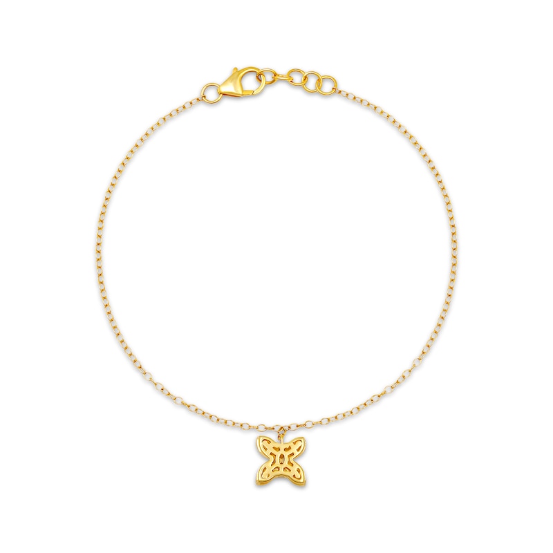 Main Image 3 of Baguette & Round-Cut Diamond Butterfly Drop Chain Bracelet 1/6 ct tw 10K Yellow Gold 7&quot;
