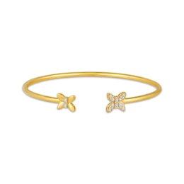 Baguette & Round-Cut Diamond Butterfly Cuff Bracelet 1/5 ct tw 10K Yellow Gold