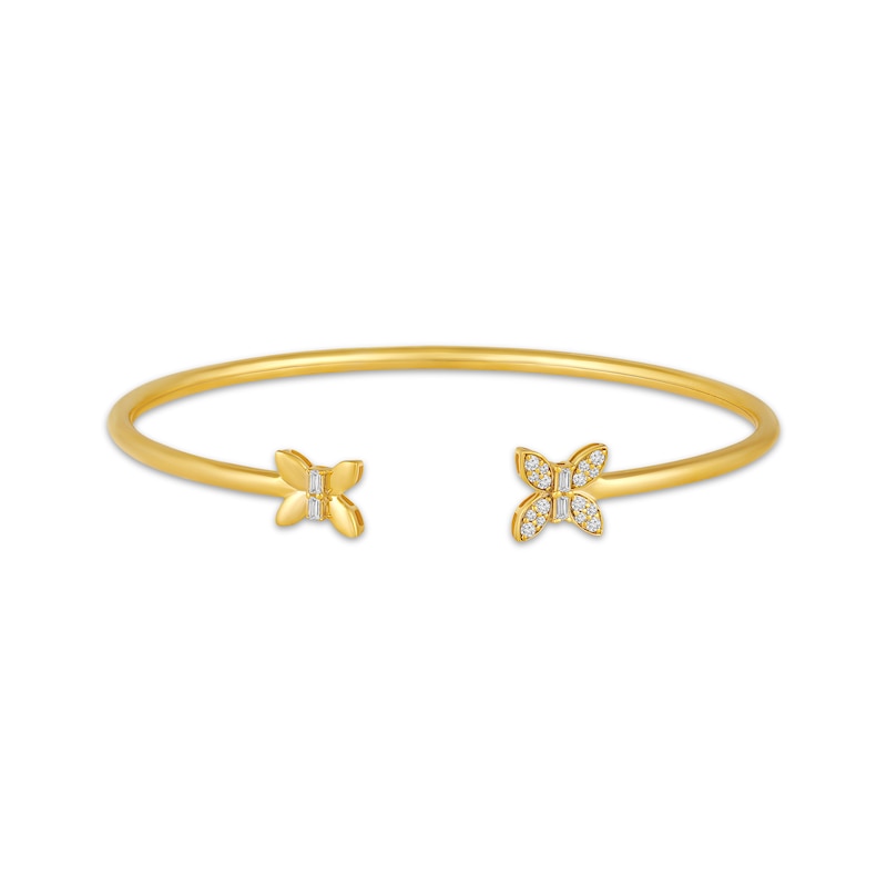 Main Image 1 of Baguette & Round-Cut Diamond Butterfly Cuff Bracelet 1/5 ct tw 10K Yellow Gold