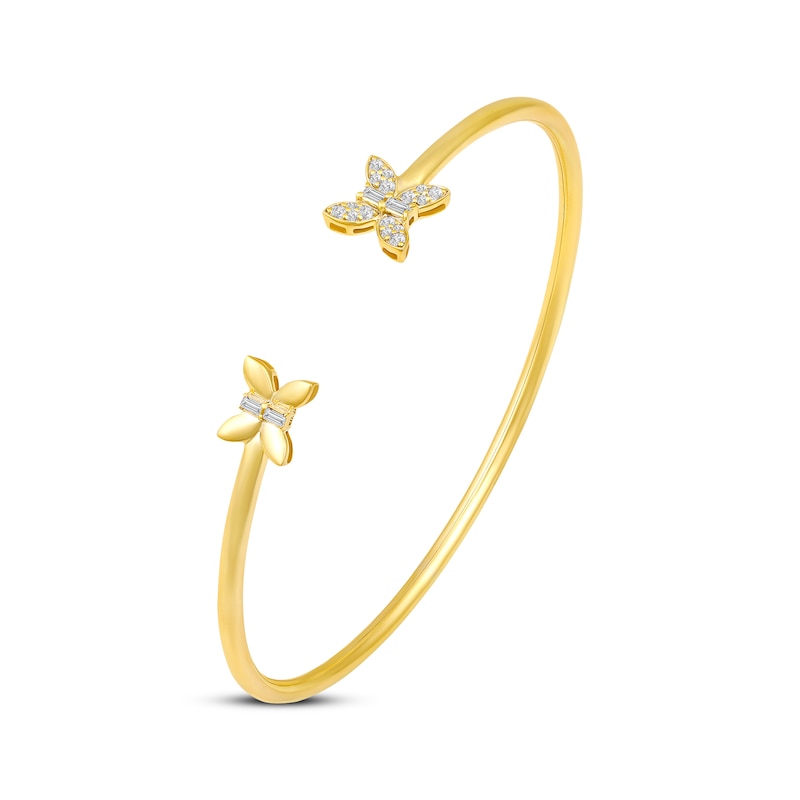 Baguette & Round-Cut Diamond Butterfly Cuff Bracelet 1/5 ct tw 10K Yellow Gold