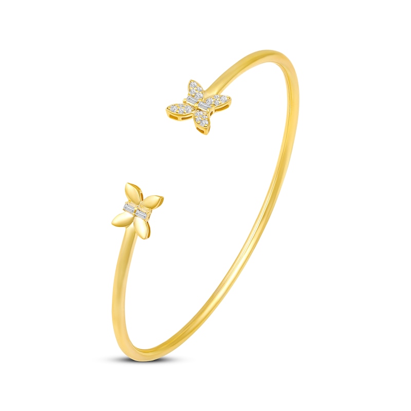 Main Image 2 of Baguette & Round-Cut Diamond Butterfly Cuff Bracelet 1/5 ct tw 10K Yellow Gold