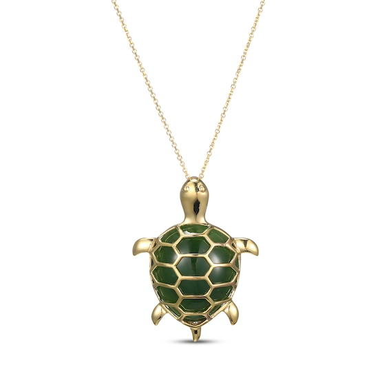 Jade Turtle Necklace 14K Yellow Gold 18"