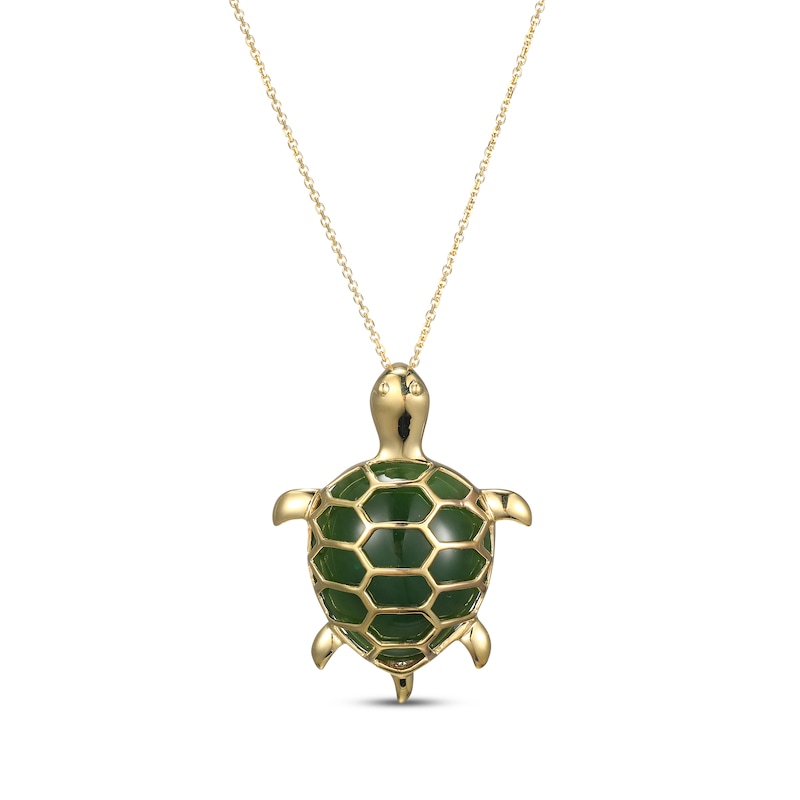 Main Image 1 of Jade Turtle Necklace 14K Yellow Gold 18&quot;